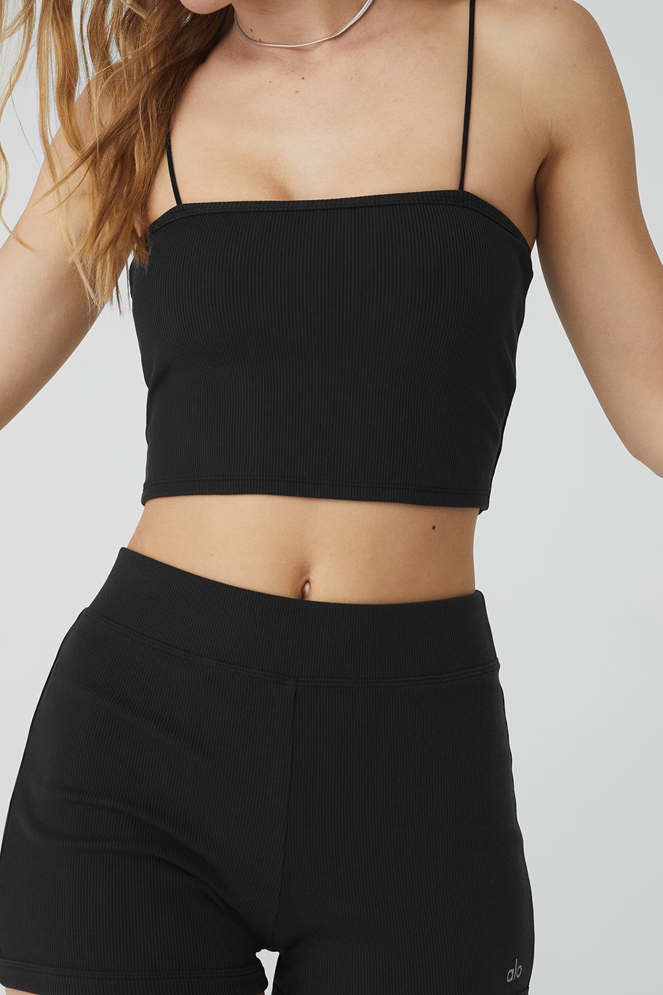 Goddess Ribbed Bandeau Top & Goddess Ribbed High-Waist Hot Short Set - Black sold by Alo Yoga product image thumbnail 4