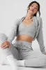 Seamless Ribbed Low Back Bra - Athletic Heather Grey sold by Alo Yoga