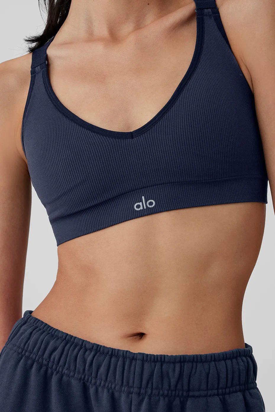 Seamless Ribbed Favorite Bra - Navy sold by Alo Yoga product image thumbnail 4
