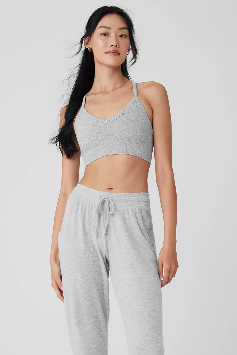 Seamless Ribbed Low Back Bra - Athletic Heather Grey sold by Alo Yoga