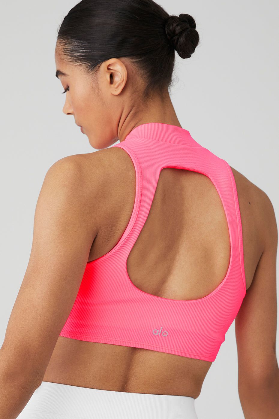 Goddess Rib Cropped Dynamite Tank - Fluorescent Pink Coral sold by Alo Yoga product image thumbnail 5