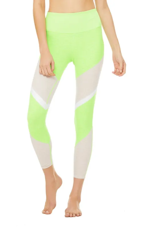 7/8 High-Waist Alosoft Sheila Legging - Neon Lime Heather/Bone Heather/White sold by Alo Yoga