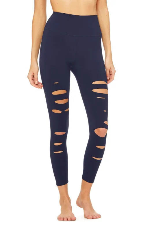 7/8 High-Waist Ripped Warrior - Rich Navy sold by Alo Yoga