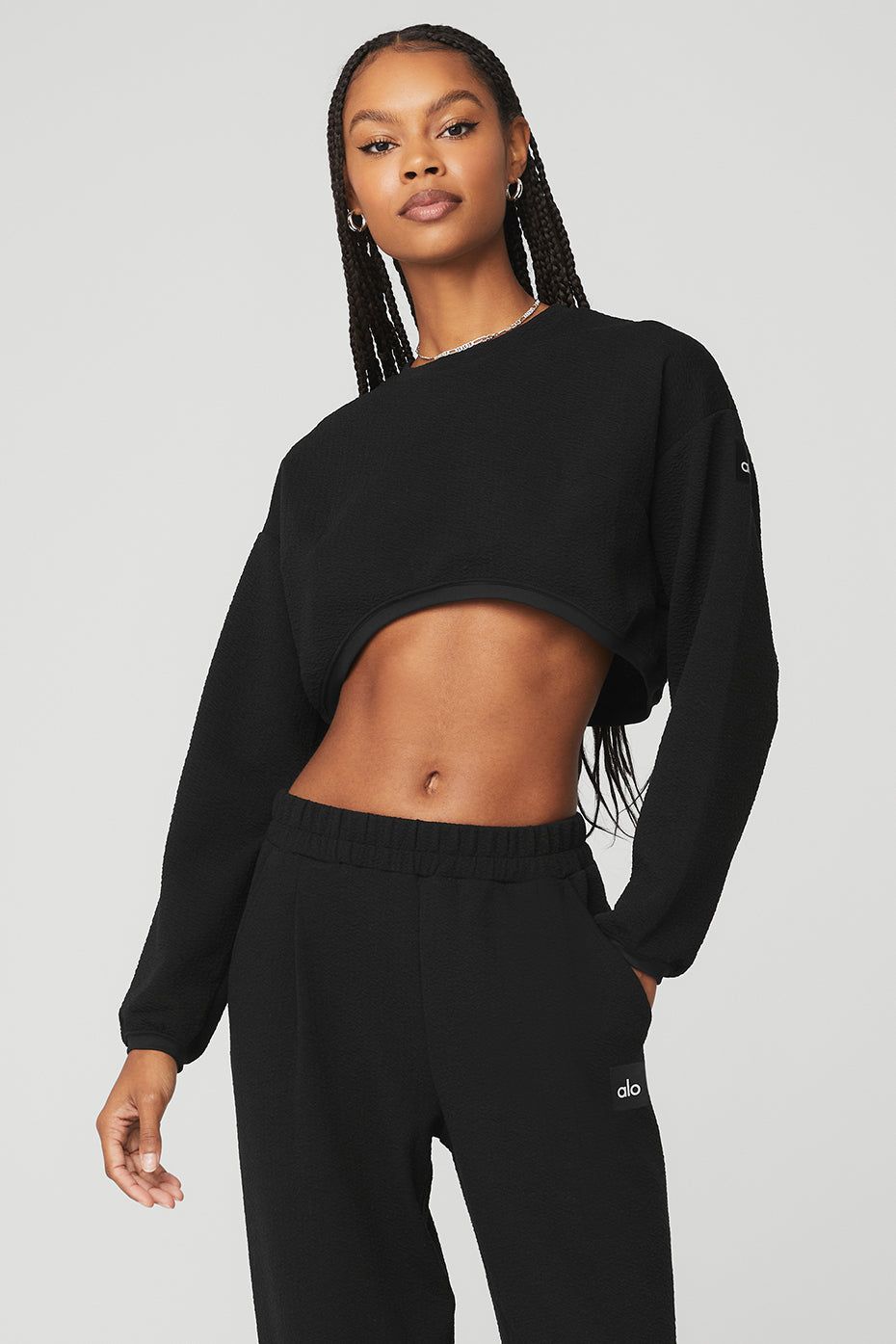 Cropped Tailored Crew Neck - Black sold by Alo Yoga