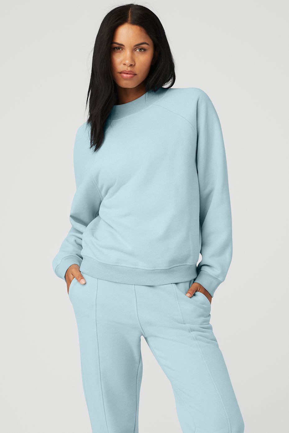 Heavy Weight Free Time Crew Neck Pullover - Chalk Blue sold by Alo Yoga