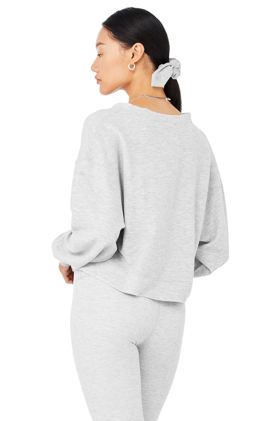 Micro Waffle Pleasant Cropped Henley - Athletic Heather Grey sold by Alo Yoga product image thumbnail 2