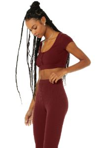 Blissful Henley Bra Top - Cranberry sold by Alo Yoga