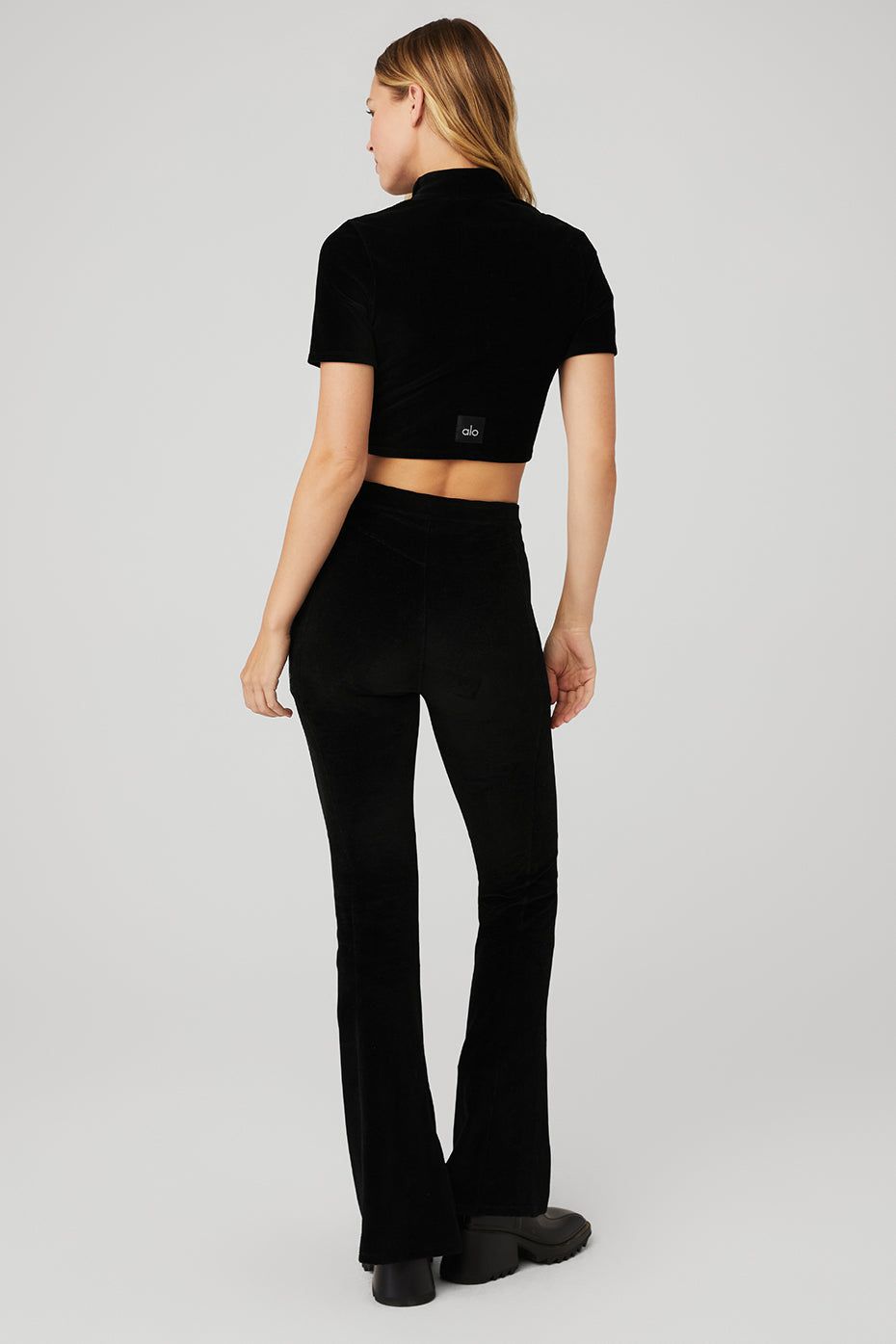 Micro Corduroy Winter Break Mock Neck & Micro Corduroy High-Waist Winter Break Flare Pant Set - Black sold by Alo Yoga product image thumbnail 2