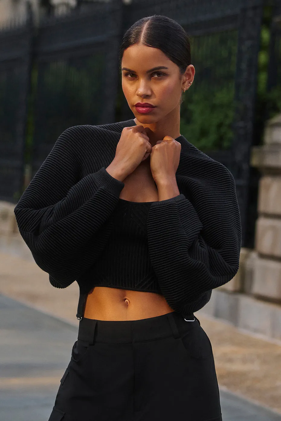 Denim Knit Shawl - Black/Anthracite sold by Alo Yoga