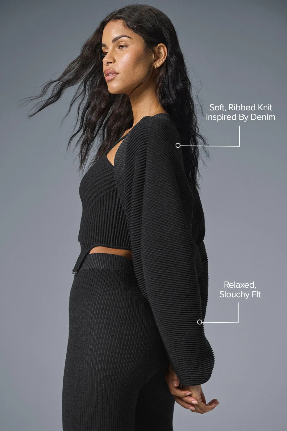 Denim Knit Shawl - Black/Anthracite sold by Alo Yoga product image thumbnail 2