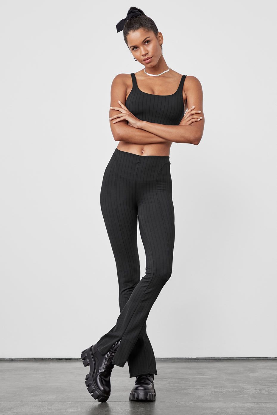 Pinstripe Bra & High-Waist Pinstripe Zip It Flare Legging Set sold by Alo Yoga product image thumbnail 6