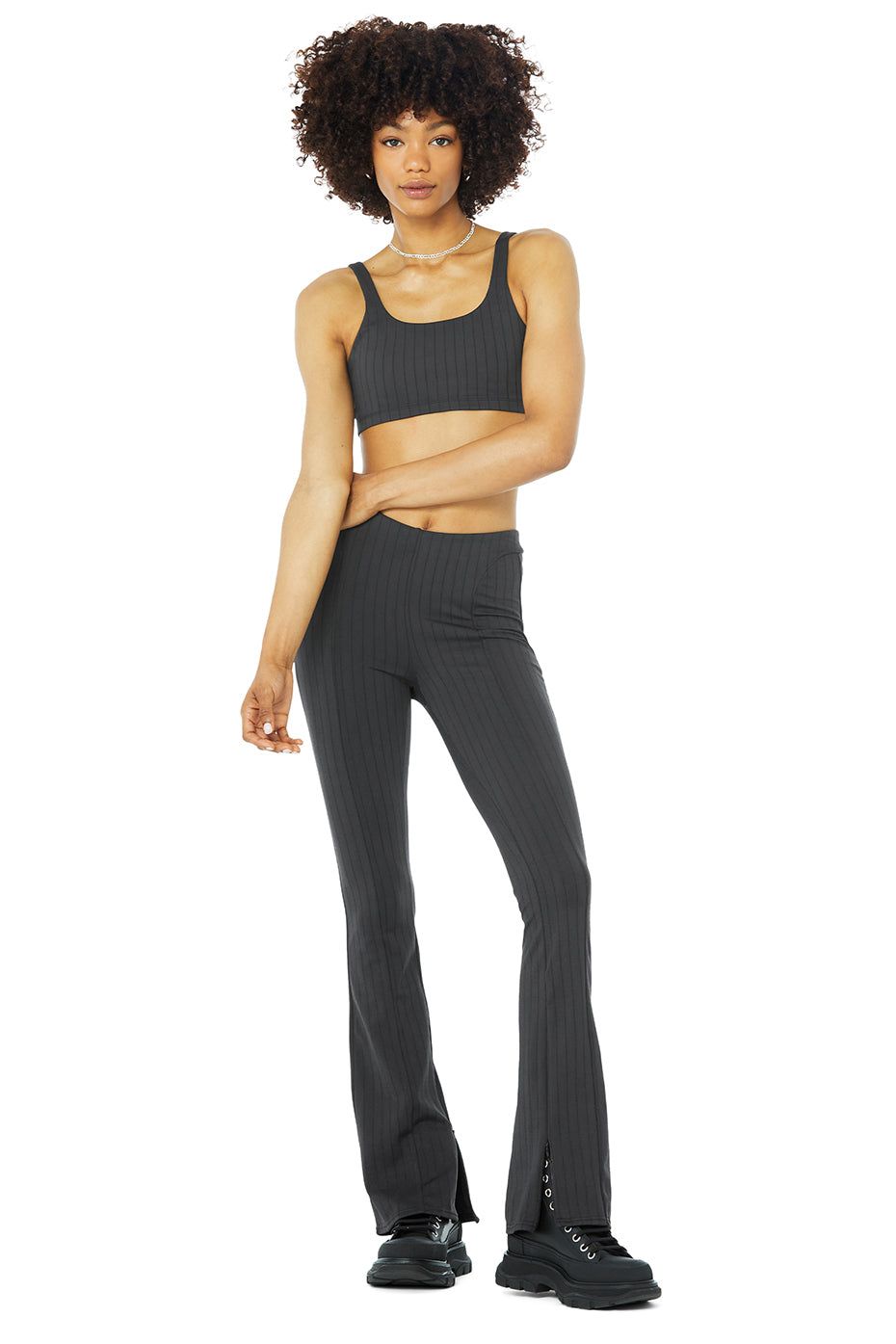 Pinstripe Bra & High-Waist Pinstripe Zip It Flare Legging Set sold by Alo Yoga