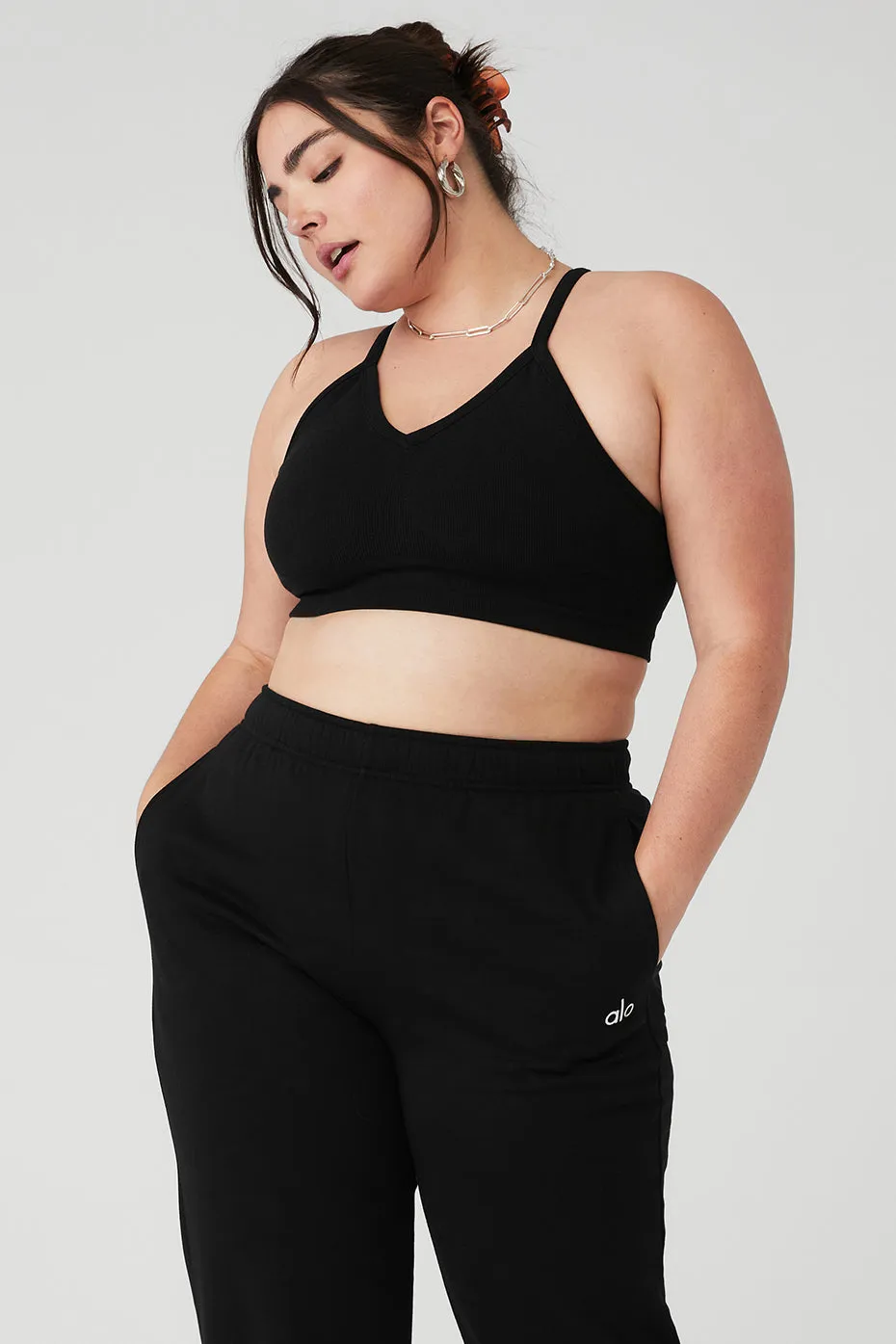 Seamless Ribbed Low Back Bra - Black sold by Alo Yoga product image thumbnail 5