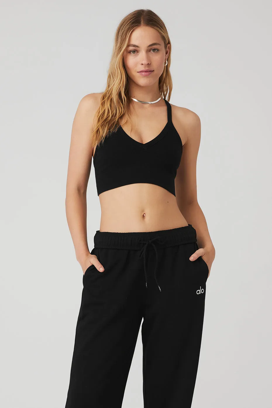 Seamless Ribbed Low Back Bra - Black | Parallel