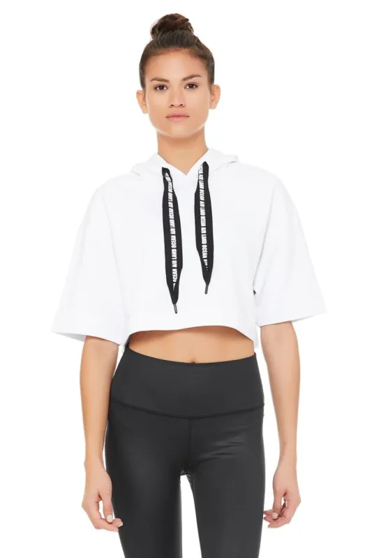 Air Land Ocean Short Sleeve Crop Hoodie - White | Parallel