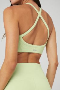 Seamless Ribbed Low Back Bra - Iced Green Tea sold by Alo Yoga