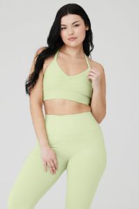 Seamless Ribbed Low Back Bra - Iced Green Tea sold by Alo Yoga