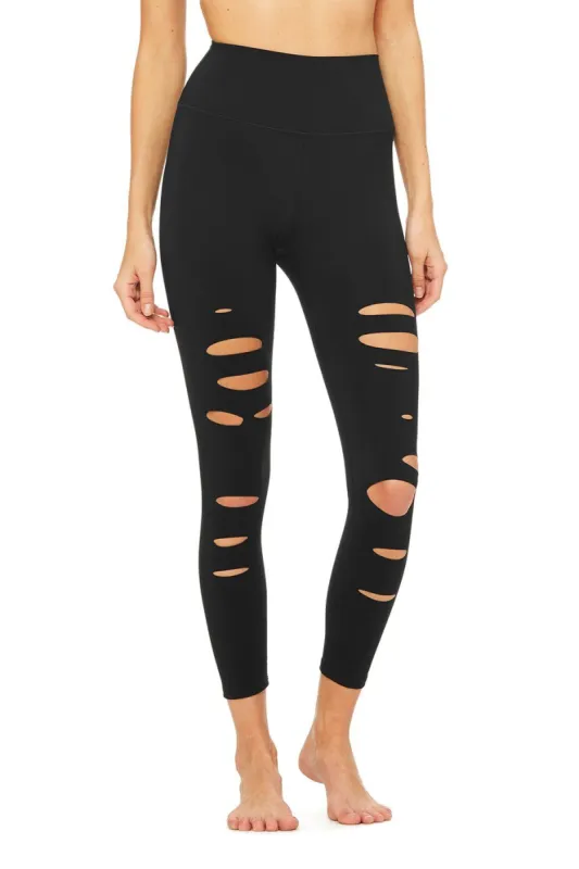 7/8 High-Waist Ripped Warrior - Black sold by Alo Yoga