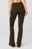 High-Waist Pinstripe Zip It Flare Legging - Espresso/Black sold by Alo Yoga