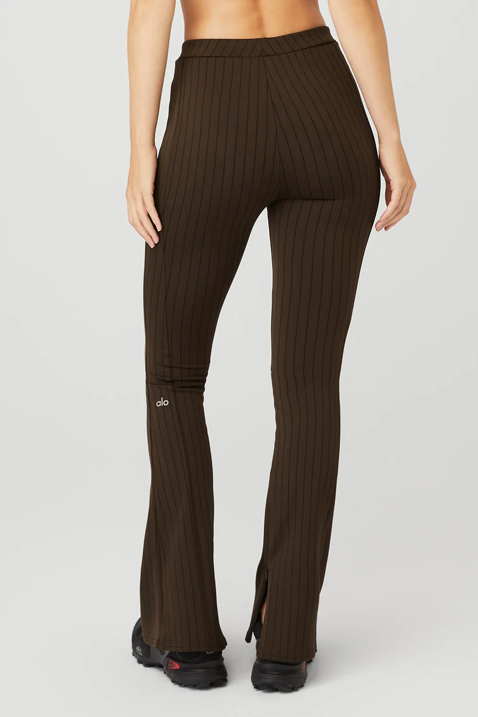 High-Waist Pinstripe Zip It Flare Legging - Espresso/Black sold by Alo Yoga product image thumbnail 2
