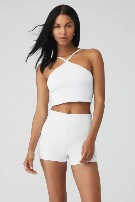 Goddess Ribbed Cross Crop Top - White sold by Alo Yoga