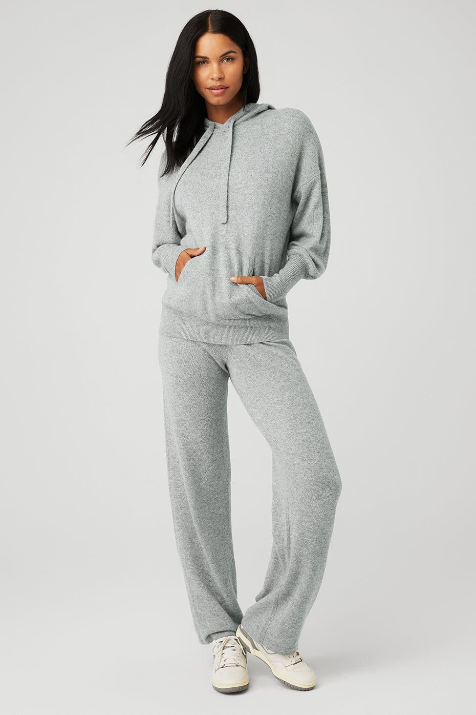 Cashmere Jet Set Hoodie & Cashmere High-Waist Jet Set Wide Leg Pant Set - Dove Grey Heather sold by Alo Yoga