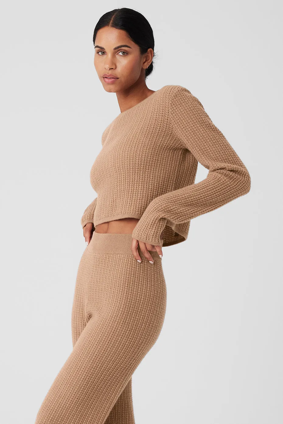 Cashmere Plush Waffle Cropped Long Sleeve - Toasted Almond sold by Alo Yoga product image thumbnail 4