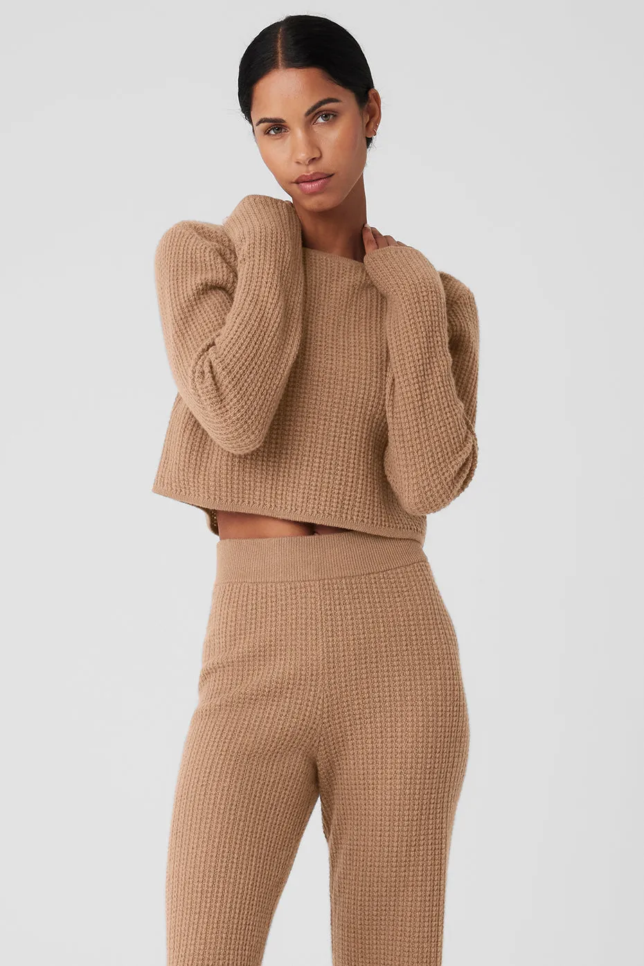 Cashmere Plush Waffle Cropped Long Sleeve - Toasted Almond sold by Alo Yoga