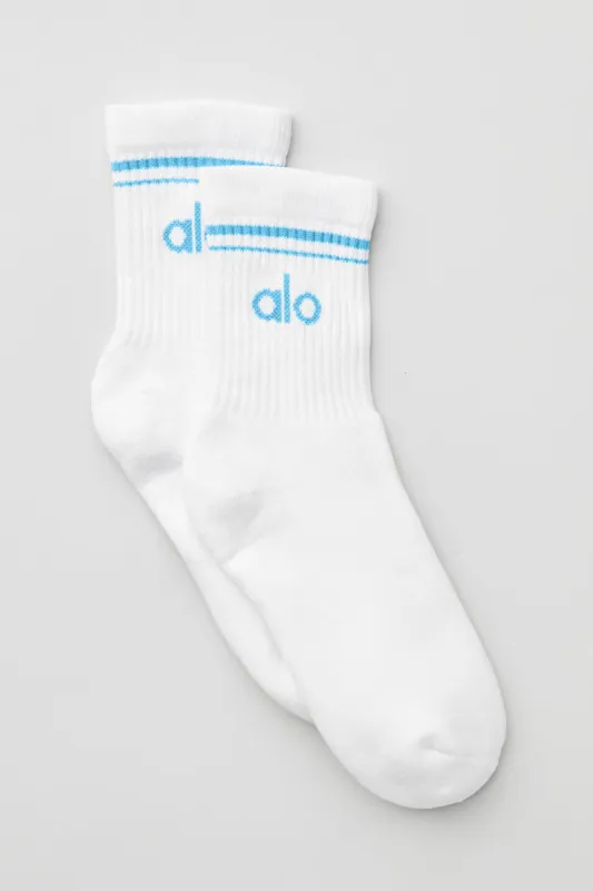 Unisex Half-Crew Throwback Sock - White/Azure Blue sold by Alo Yoga