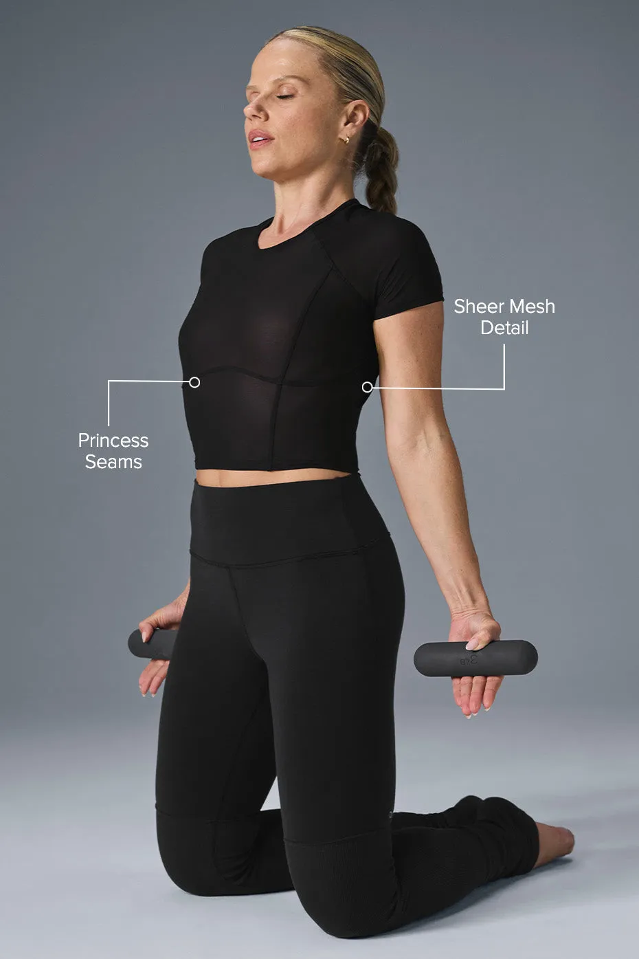 Mesh Cropped Tempo Short Sleeve - Black sold by Alo Yoga product image thumbnail 2