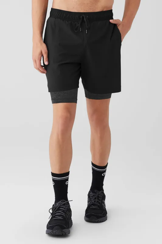 7" Unity 2-In-1 Short - Black/Dark Grey Marl sold by Alo Yoga