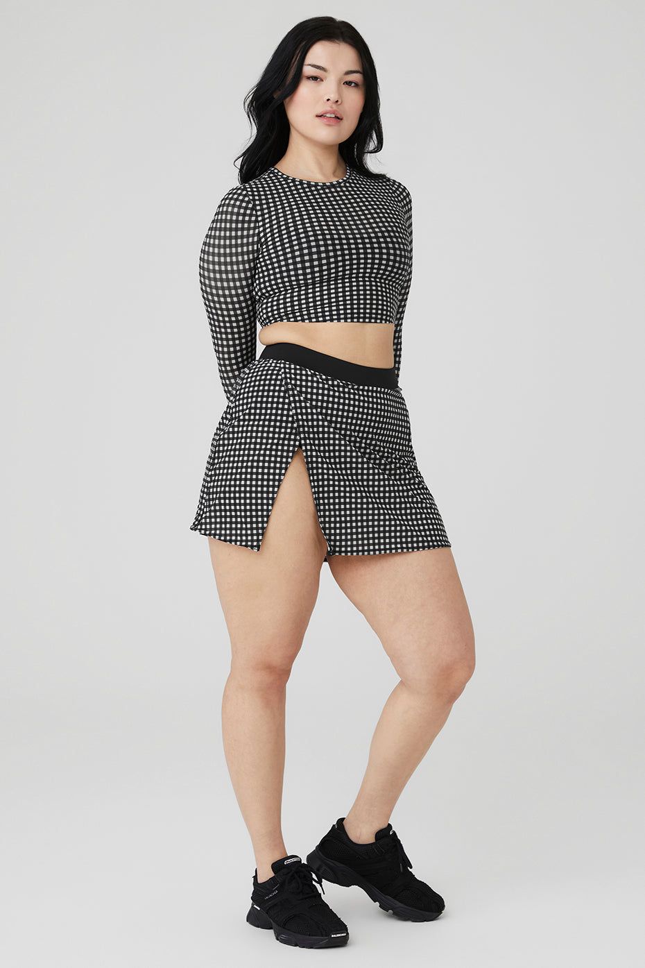Mesh Gingham Cropped Long Sleeve & Mesh Gingham Skirt Set - Black sold by Alo Yoga product image thumbnail 7