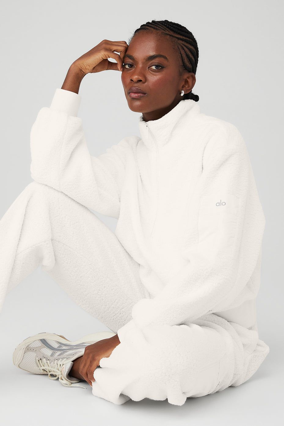 Micro Sherpa Solstice Coverup & Micro Sherpa High-Waist Solstice Sweatpant Set - Ivory sold by Alo Yoga product image thumbnail 5