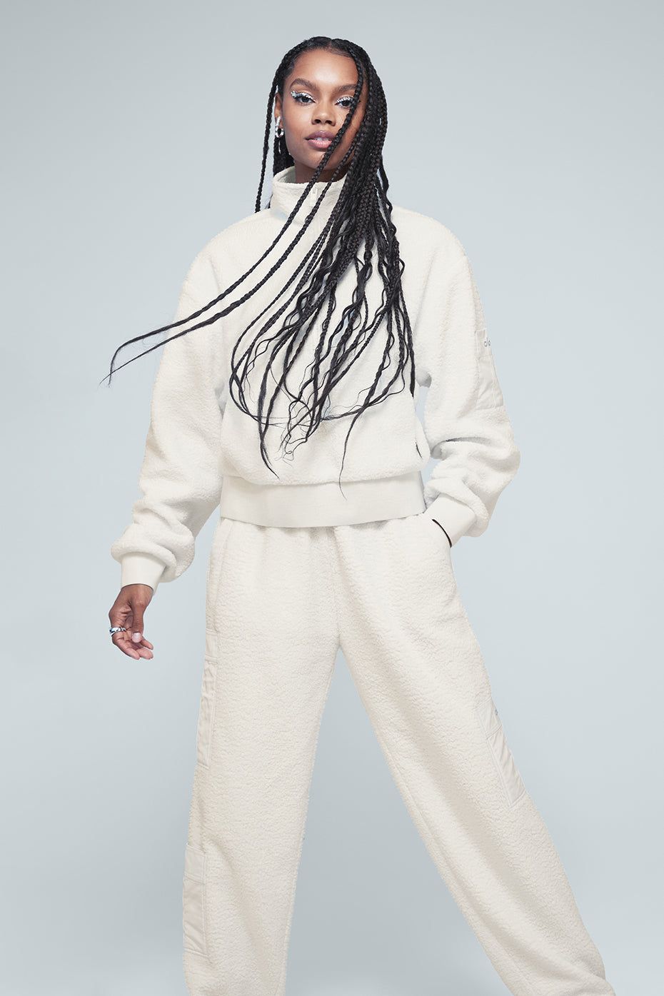 Micro Sherpa Solstice Coverup & Micro Sherpa High-Waist Solstice Sweatpant Set - Ivory sold by Alo Yoga