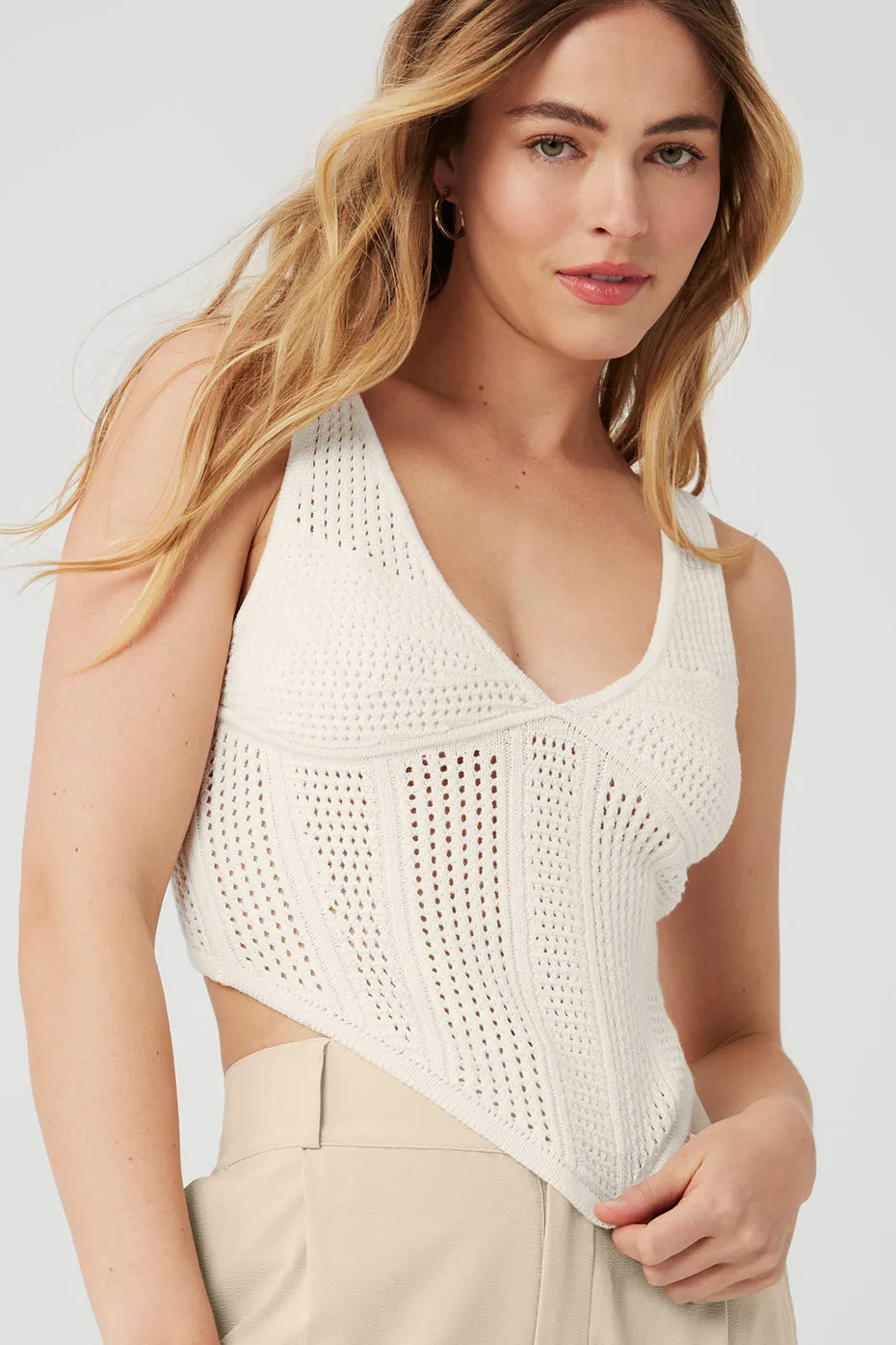 Open-Knit Chase The Sun Corset Tank - Ivory sold by Alo Yoga product image thumbnail 4