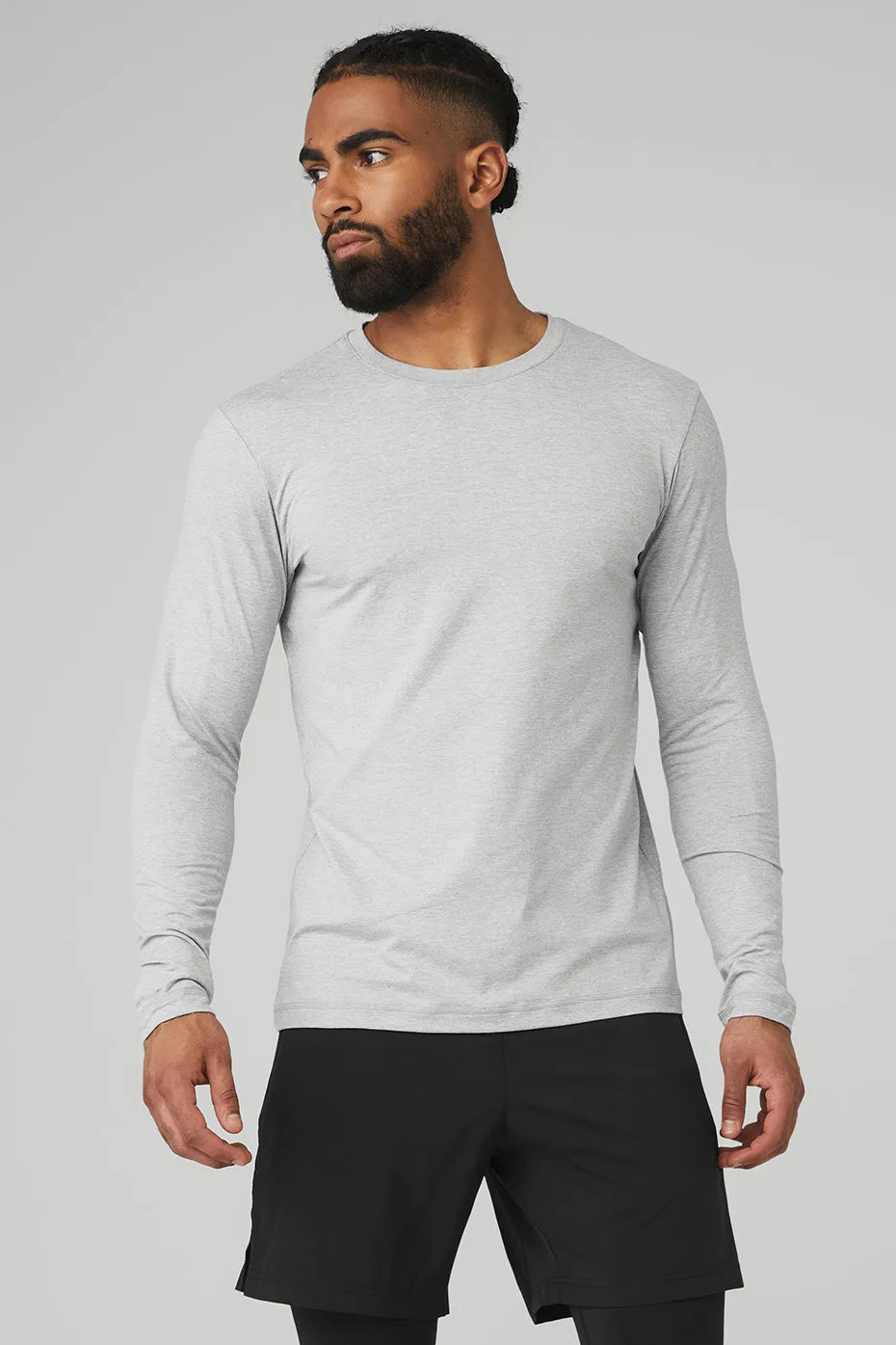 Conquer Reform Crewneck Long Sleeve - Athletic Heather Grey sold by Alo Yoga