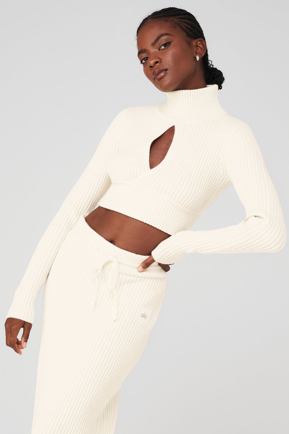 Cashmere Ribbed Winter Dream Cropped Turtleneck - Ivory sold by Alo Yoga