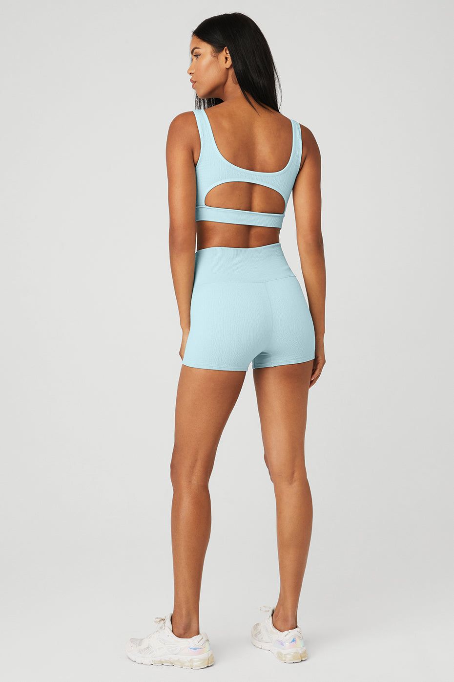 Seamless Cable Knit Bra & Semi-Sheer Seamless Cable Knit Hot Short Set - Chalk Blue sold by Alo Yoga product image thumbnail 2