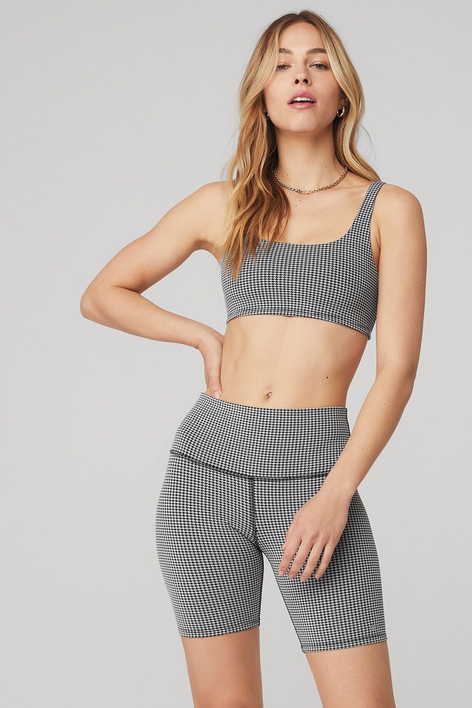 Micro Houndstooth Bra - White/Black sold by Alo Yoga