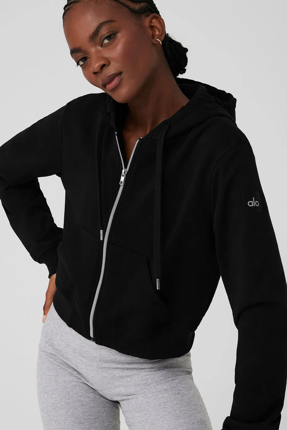 Routine Cropped Zip Hoodie - Black sold by Alo Yoga product image thumbnail 5