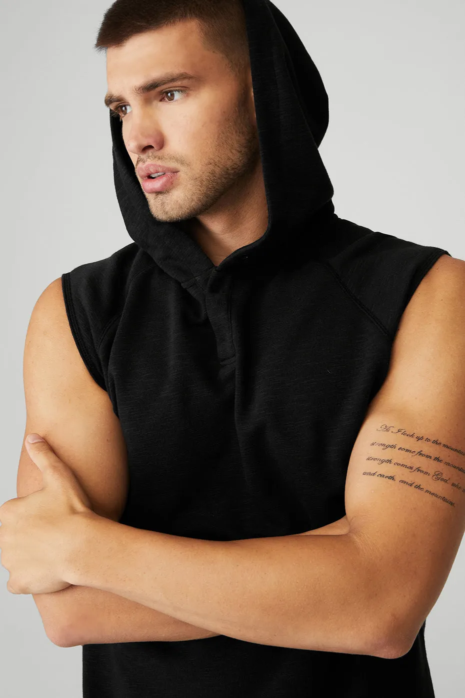 Alo Yoga Qualifier Sleeveless Hoodie - Black Slub | Parallel