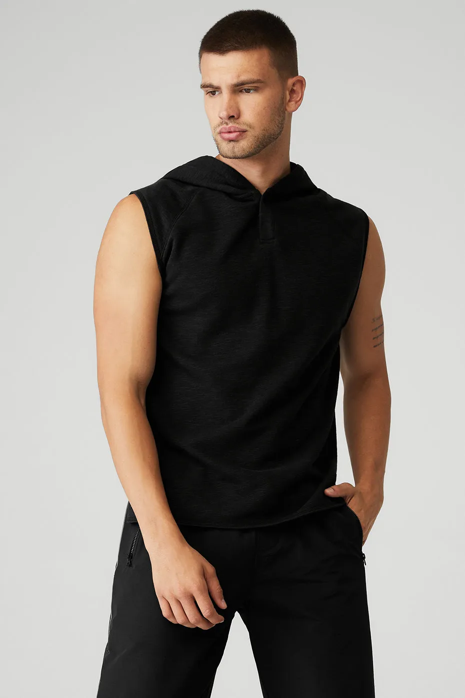 Qualifier Sleeveless Hoodie - Black Slub sold by Alo Yoga