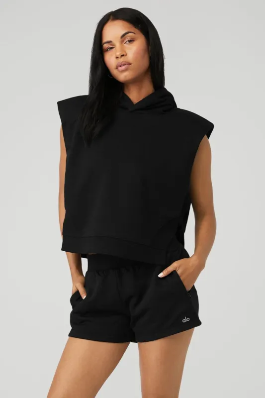 Cropped Headliner Shoulder Pad Sleeveless Coverup - Black sold by Alo Yoga