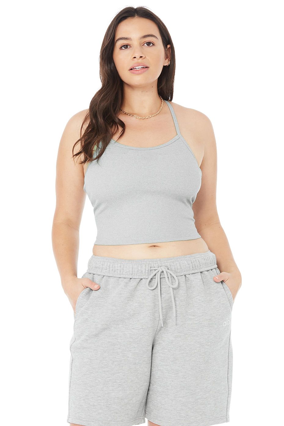 Alosoft Ribbed Crop Calm Tank - Athletic Heather Grey sold by Alo Yoga product image thumbnail 4
