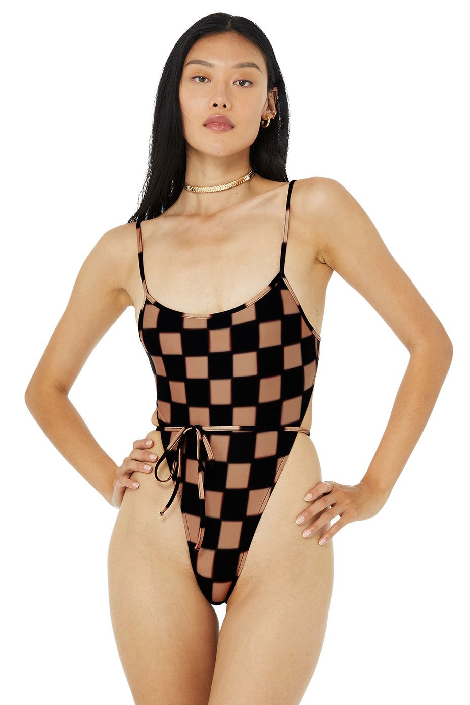 Alo x Frankies Bikinis Croft One Piece - Black Checker sold by Alo Yoga