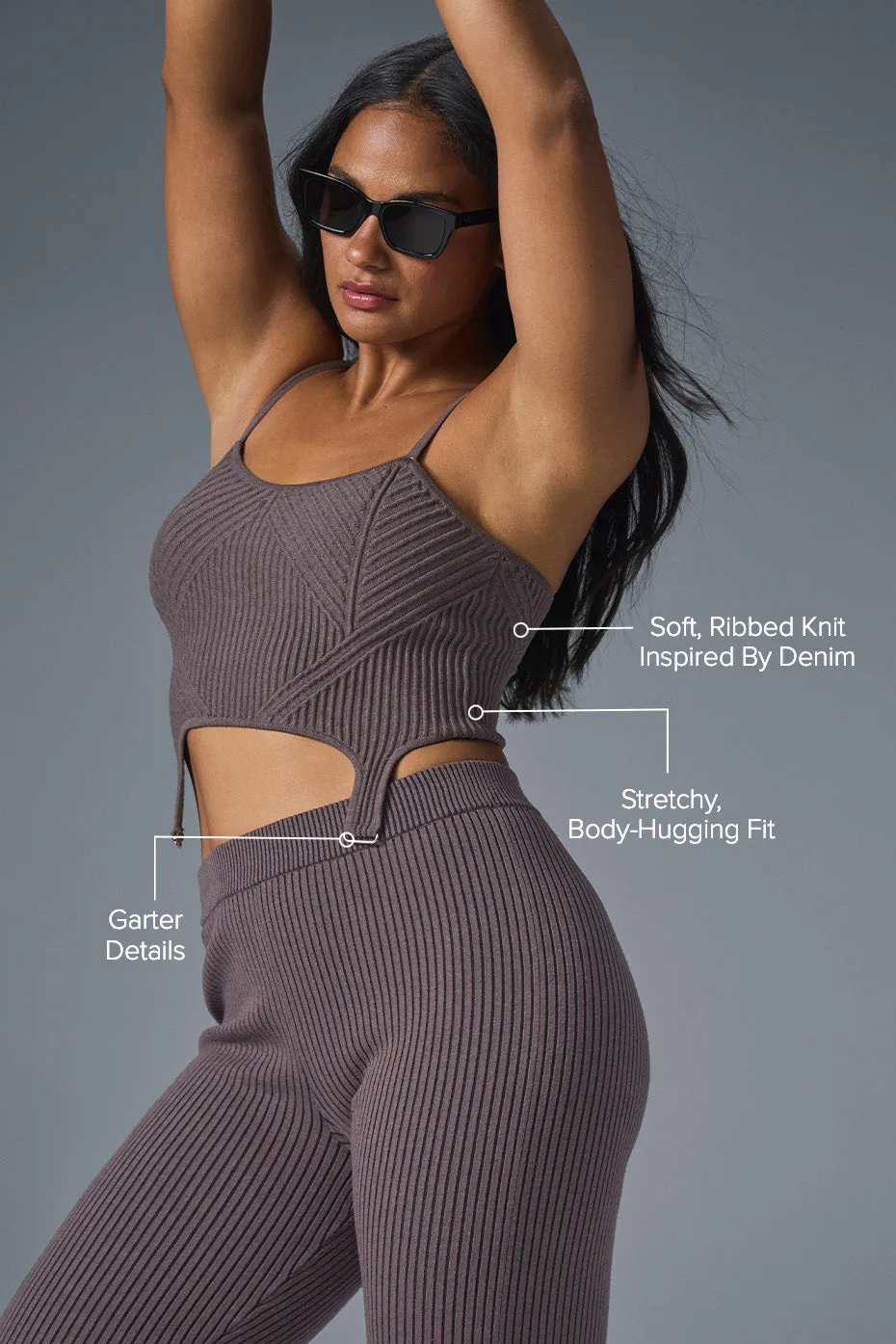 Denim Knit Garter Tank - Raisinette/Black sold by Alo Yoga product image thumbnail 2