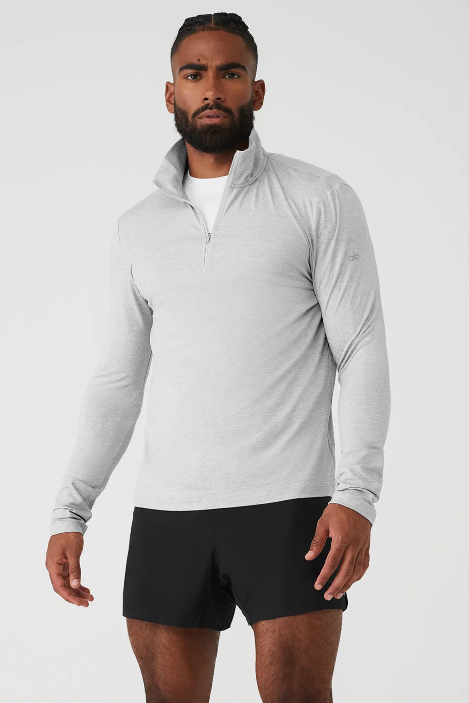 Conquer 1/4 Zip Reform Long Sleeve - Athletic Heather Grey sold by Alo Yoga