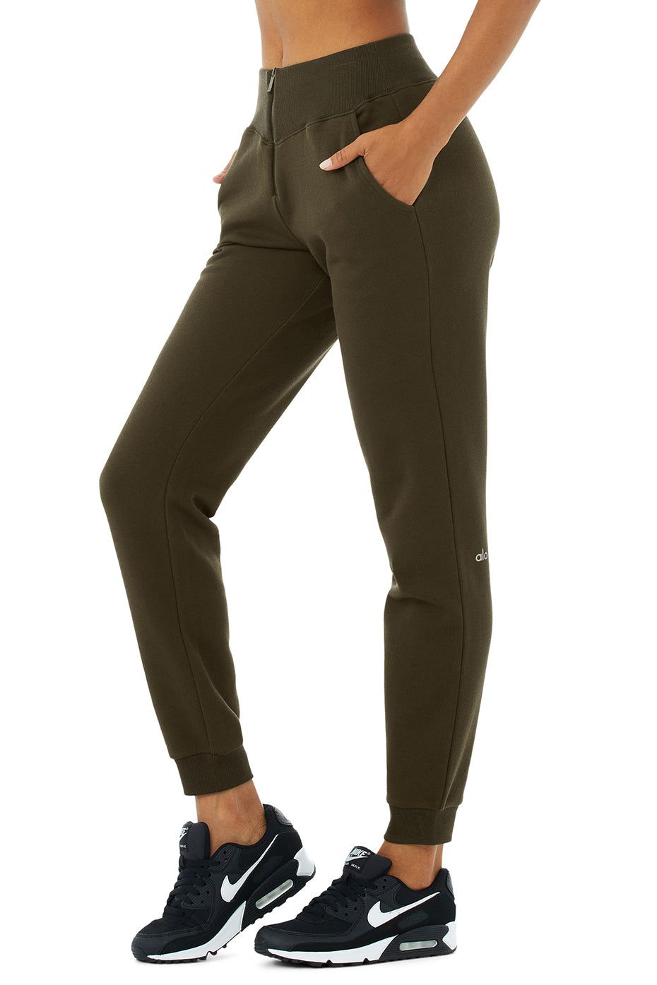 Slick Zip Front Sweatpant - Dark Olive sold by Alo Yoga product image thumbnail 3