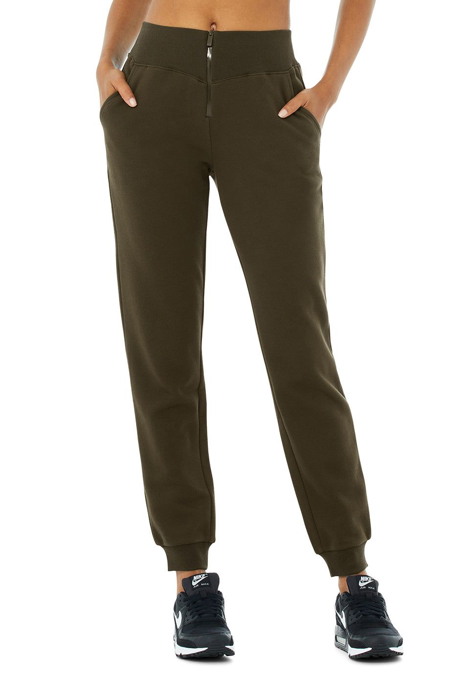 Slick Zip Front Sweatpant - Dark Olive sold by Alo Yoga