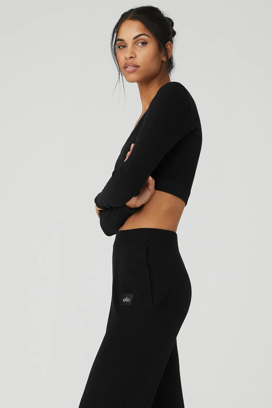 Seamless Ribbed Cropped Serene Long Sleeve - Black sold by Alo Yoga product image thumbnail 3